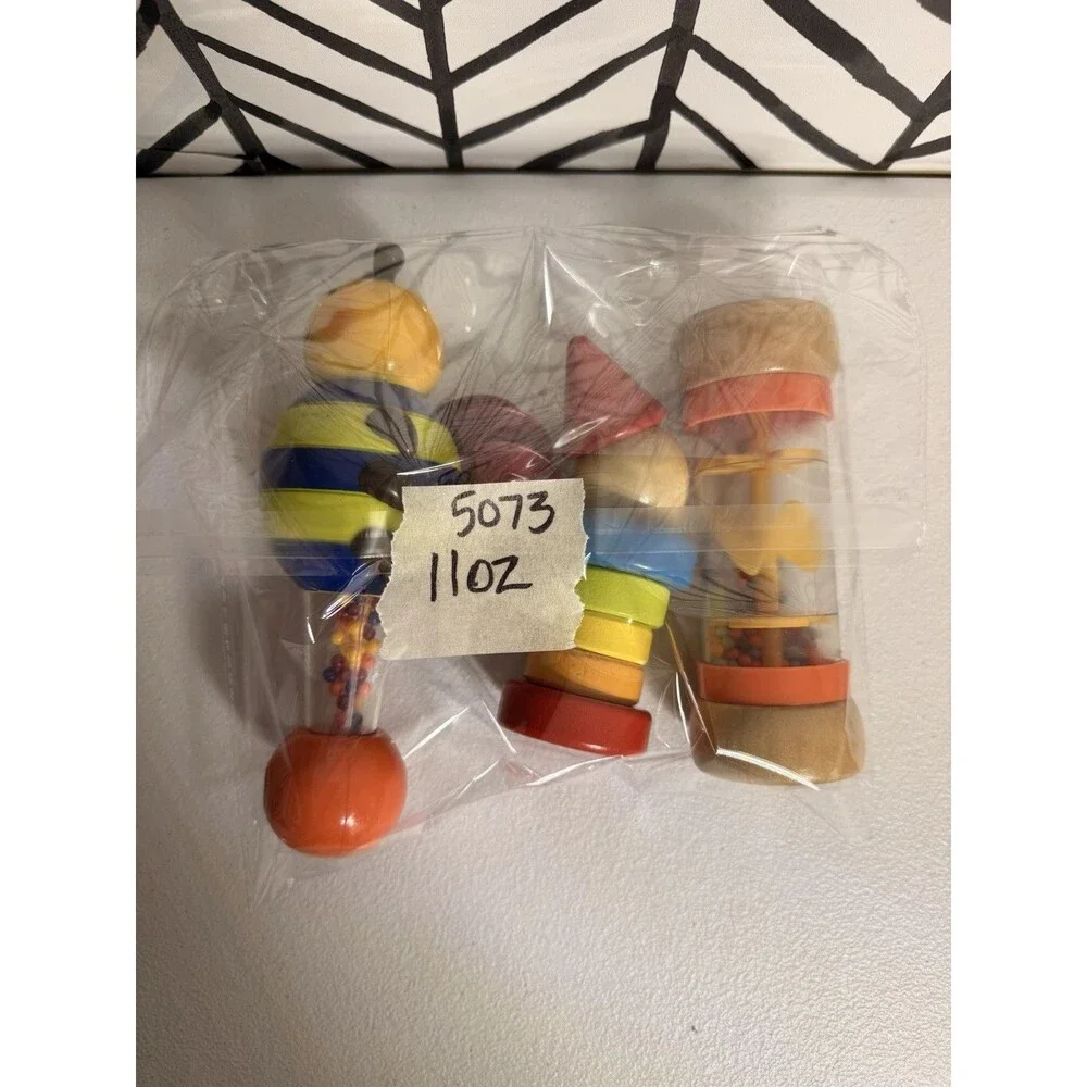 3 Piece Baby Rattles Plastic Bumble Bee Colorful Wooden Fruits Toys 5073